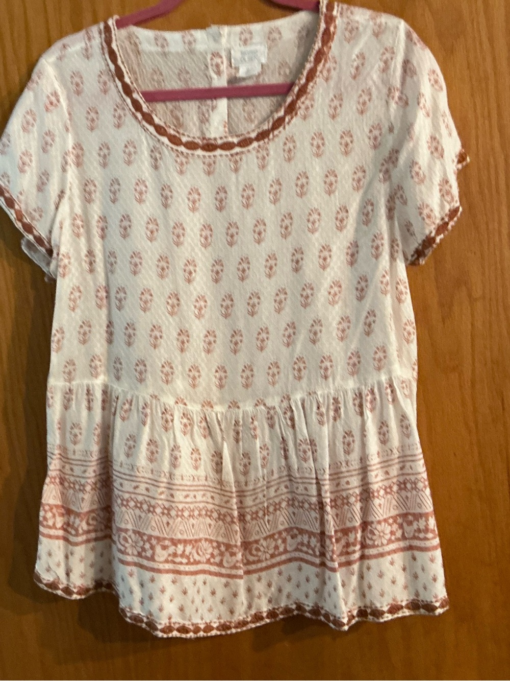 Sigrid Olsen Cream Short-Sleeve Peplum Top with Rust Print